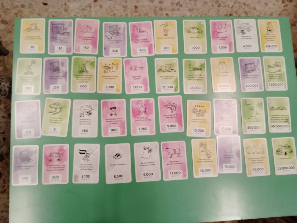 Carte del gioco posizionate in righe da 10 sul tavolo da gioco